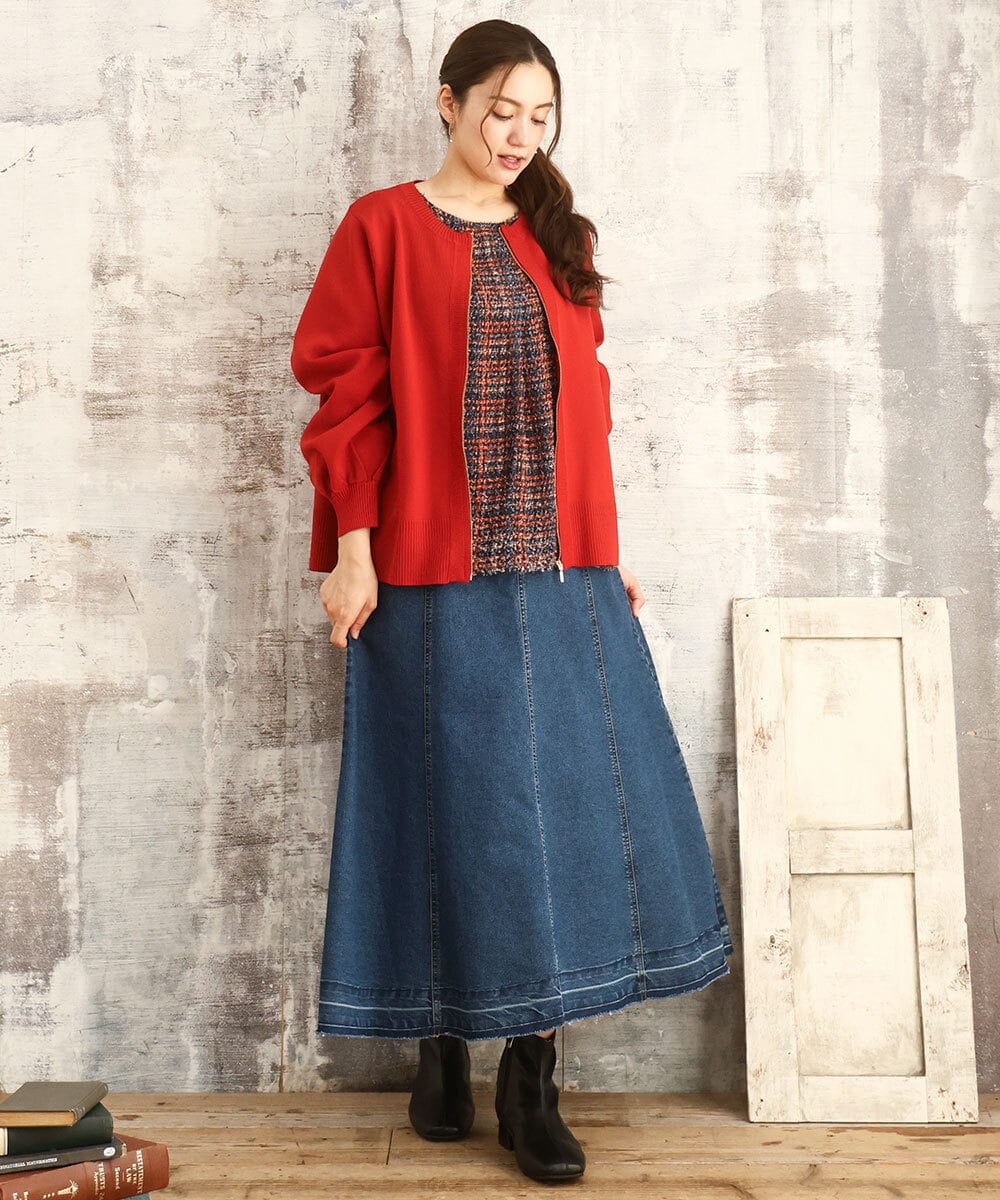 OLCKA04099 eur3(エウルキューブ) 【WEB先行販売】【大きいサイズ】ジップカーディガン レッド(05)