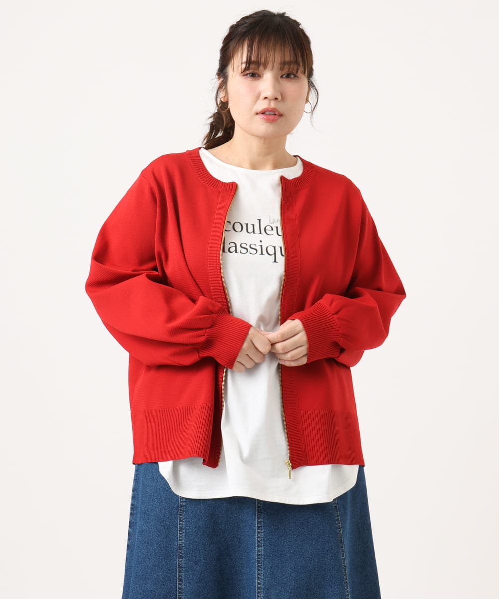 OLCKA04099 eur3(エウルキューブ) 【WEB先行販売】【大きいサイズ】ジップカーディガン レッド(05)