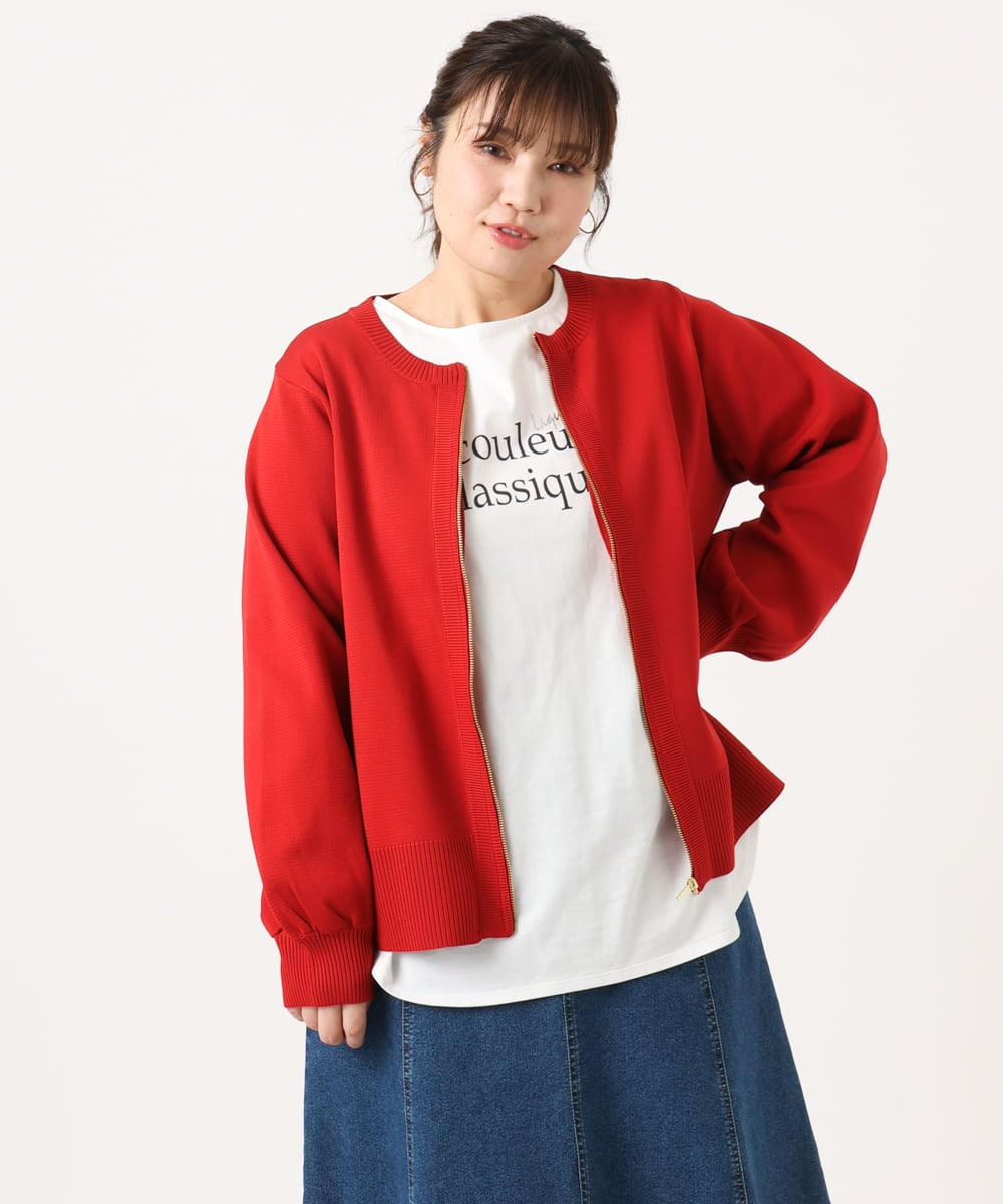OLCKA04099 eur3(エウルキューブ) 【WEB先行販売】【大きいサイズ】ジップカーディガン レッド(05)