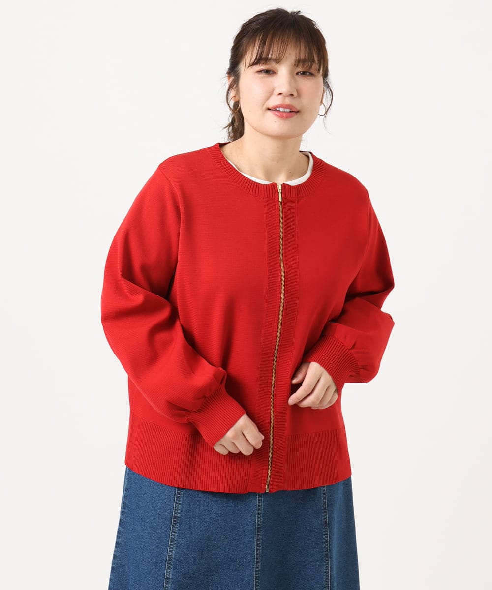 OLCKA04099 eur3(エウルキューブ) 【WEB先行販売】【大きいサイズ】ジップカーディガン レッド(05)