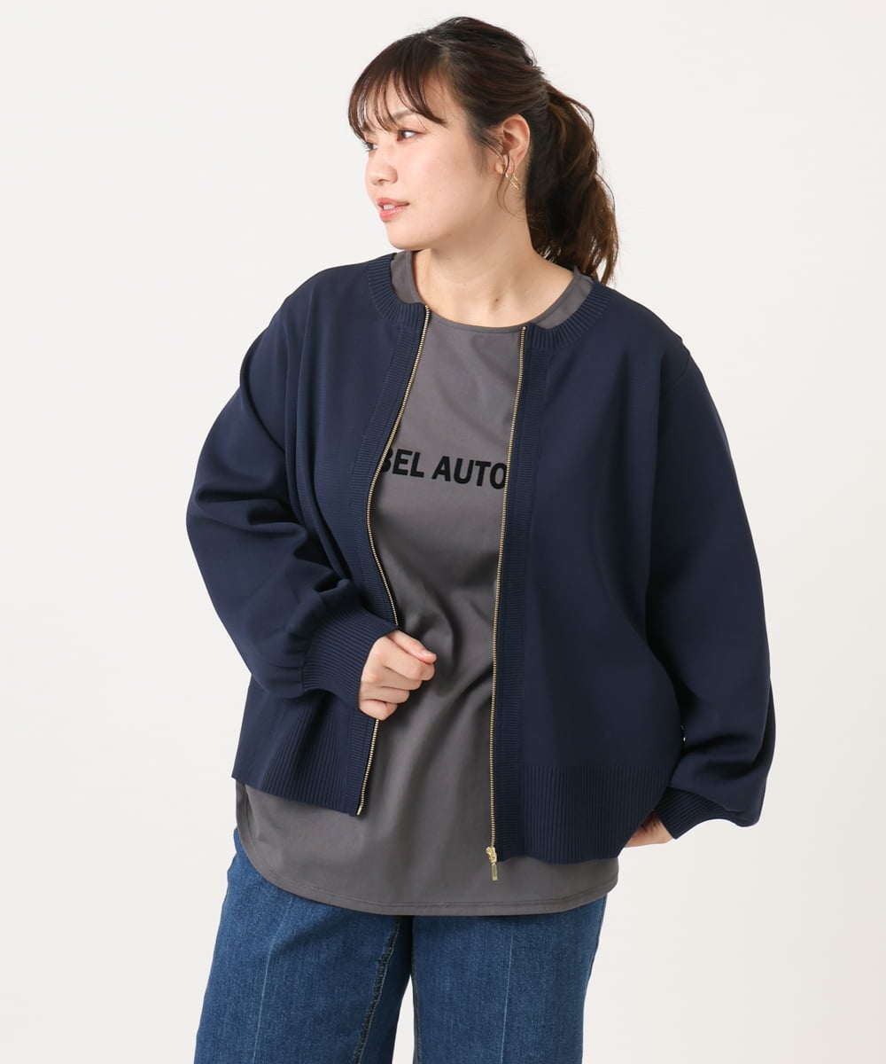 OLCKA04099 eur3(エウルキューブ) 【WEB先行販売】【大きいサイズ】ジップカーディガン ネイビー(57)