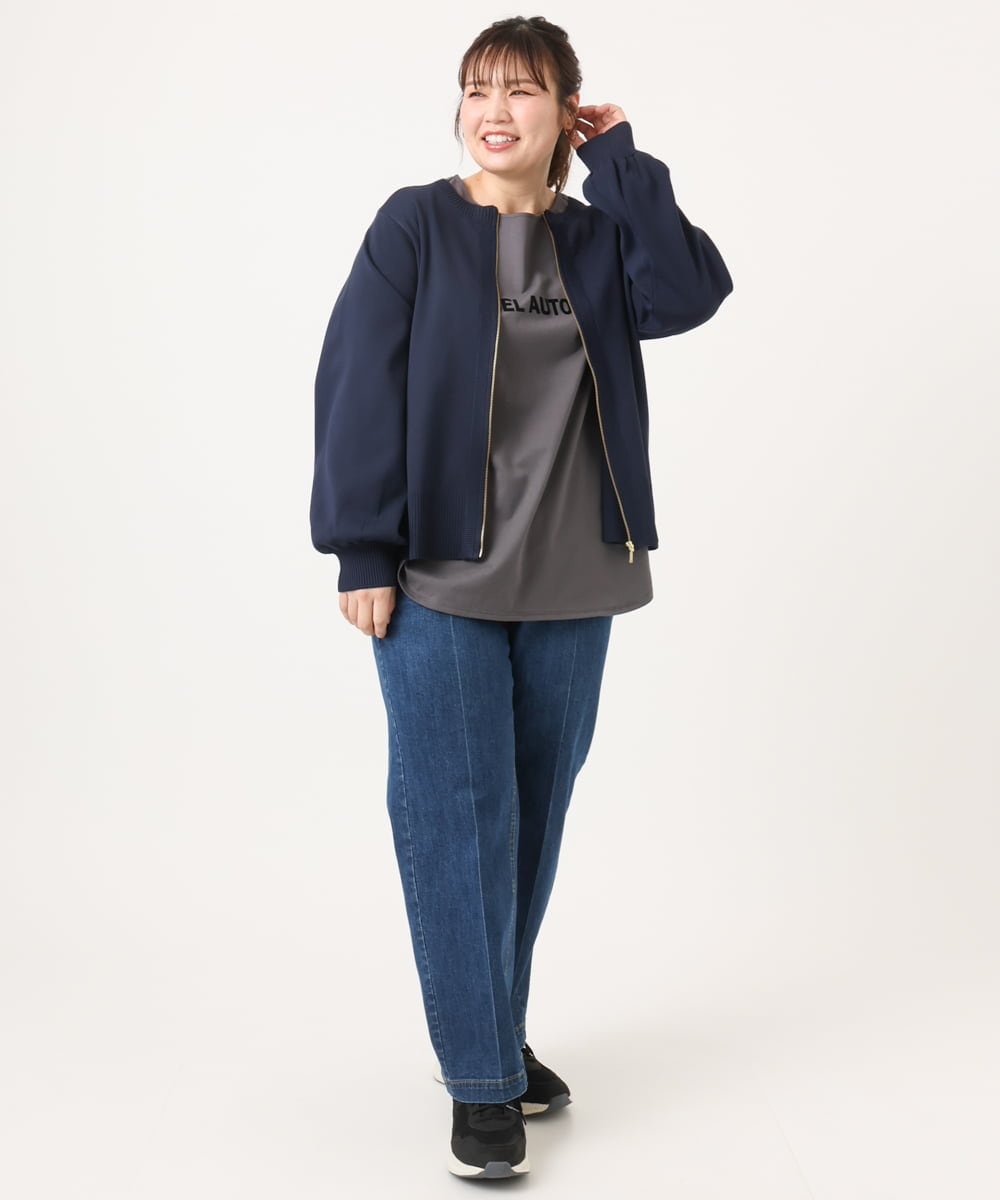 OLCKA04099 eur3(エウルキューブ) 【WEB先行販売】【大きいサイズ】ジップカーディガン ネイビー(57)