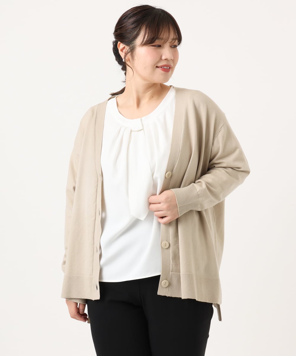 OLCKA05099 eur3(エウルキューブ) 【大きいサイズ/洗える】Vネックカーディガン グレージュ(89)
