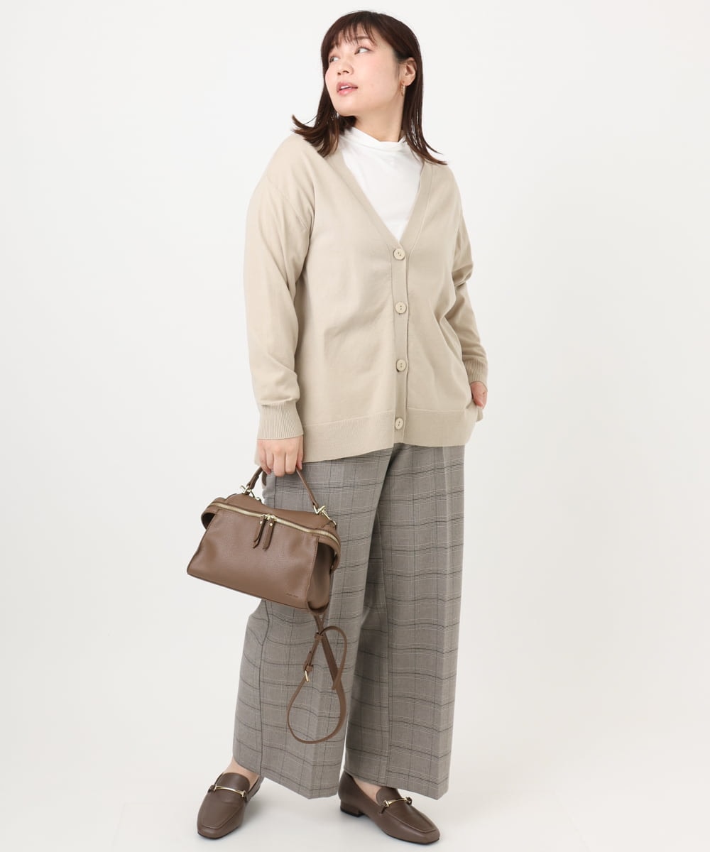 OLCKA05099 eur3(エウルキューブ) 【大きいサイズ/洗える】Vネックカーディガン グレージュ(89)