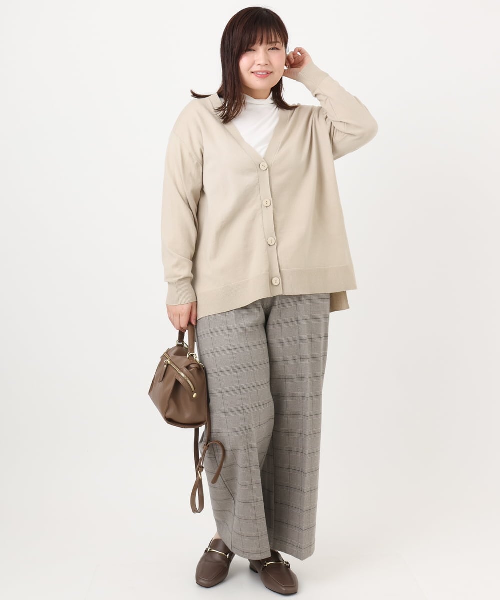 OLCKA05099 eur3(エウルキューブ) 【大きいサイズ/洗える】Vネックカーディガン グレージュ(89)