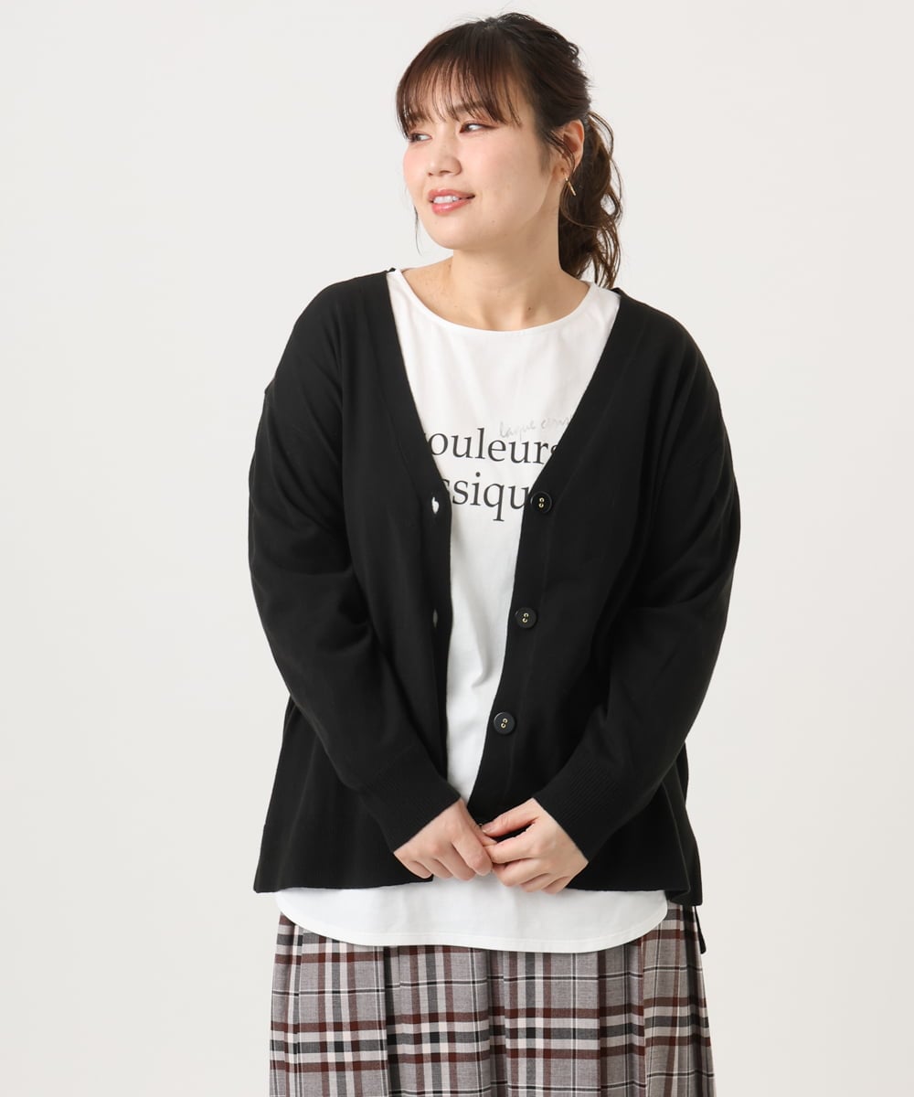 OLCKA05099 eur3(エウルキューブ) 【大きいサイズ/洗える】Vネックカーディガン ブラック(94)
