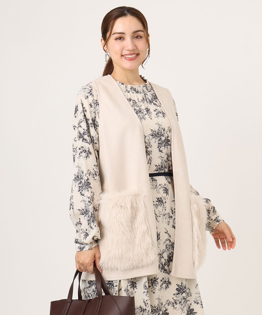 OLCKA07099 eur3(エウルキューブ) 【WEB先行販売】【大きいサイズ】ファーポケットベスト アイボリー(80)