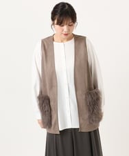 OLCKA07099 eur3(エウルキューブ) 【WEB先行販売】【大きいサイズ】ファーポケットベスト モカ(84)