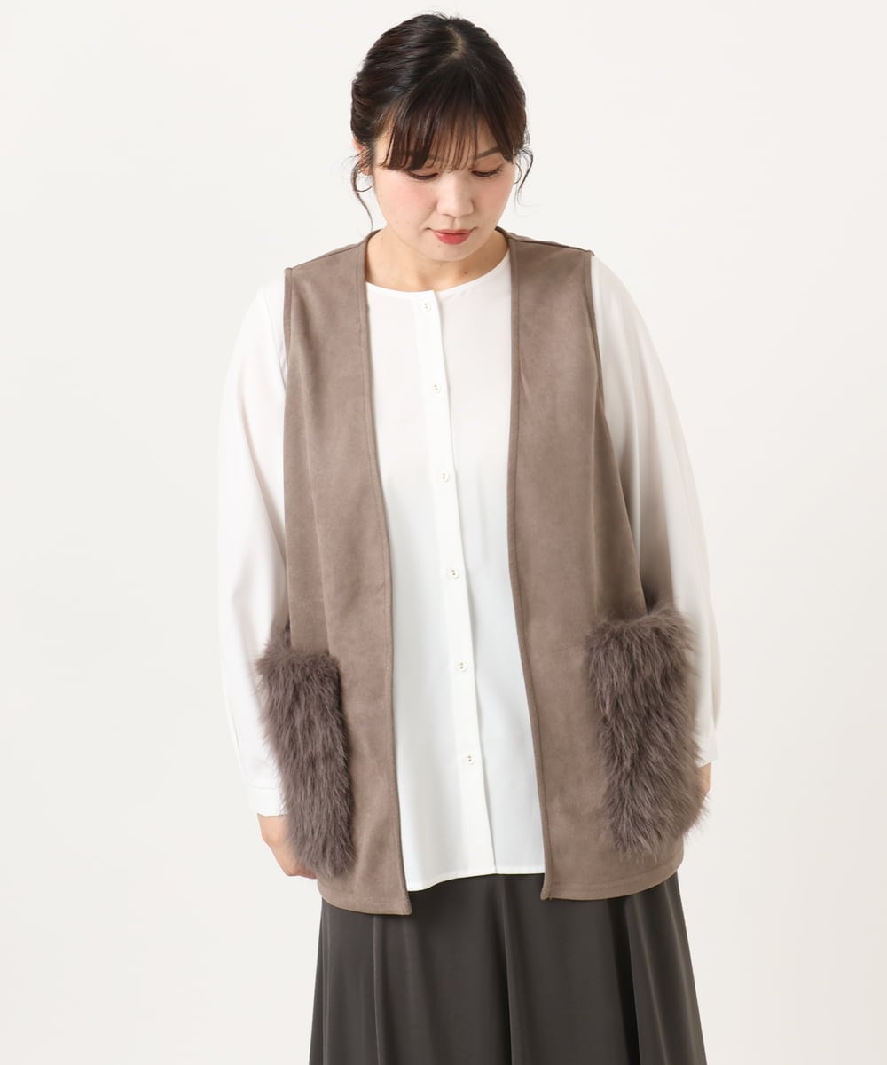 OLCKA07099 eur3(エウルキューブ) 【WEB先行販売】【大きいサイズ】ファーポケットベスト モカ(84)