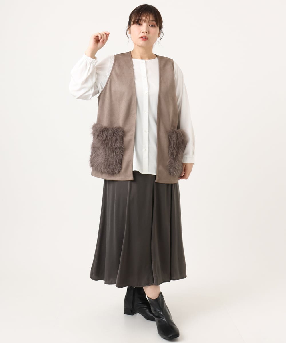 OLCKA07099 eur3(エウルキューブ) 【WEB先行販売】【大きいサイズ】ファーポケットベスト モカ(84)