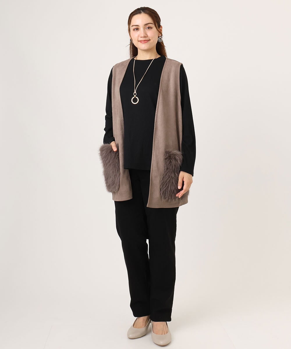 OLCKA07099 eur3(エウルキューブ) 【WEB先行販売】【大きいサイズ】ファーポケットベスト モカ(84)