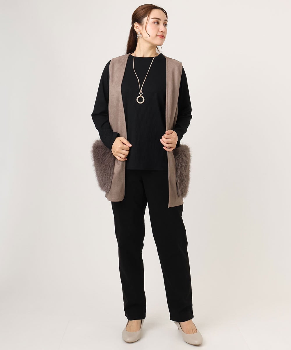 OLCKA07099 eur3(エウルキューブ) 【WEB先行販売】【大きいサイズ】ファーポケットベスト モカ(84)