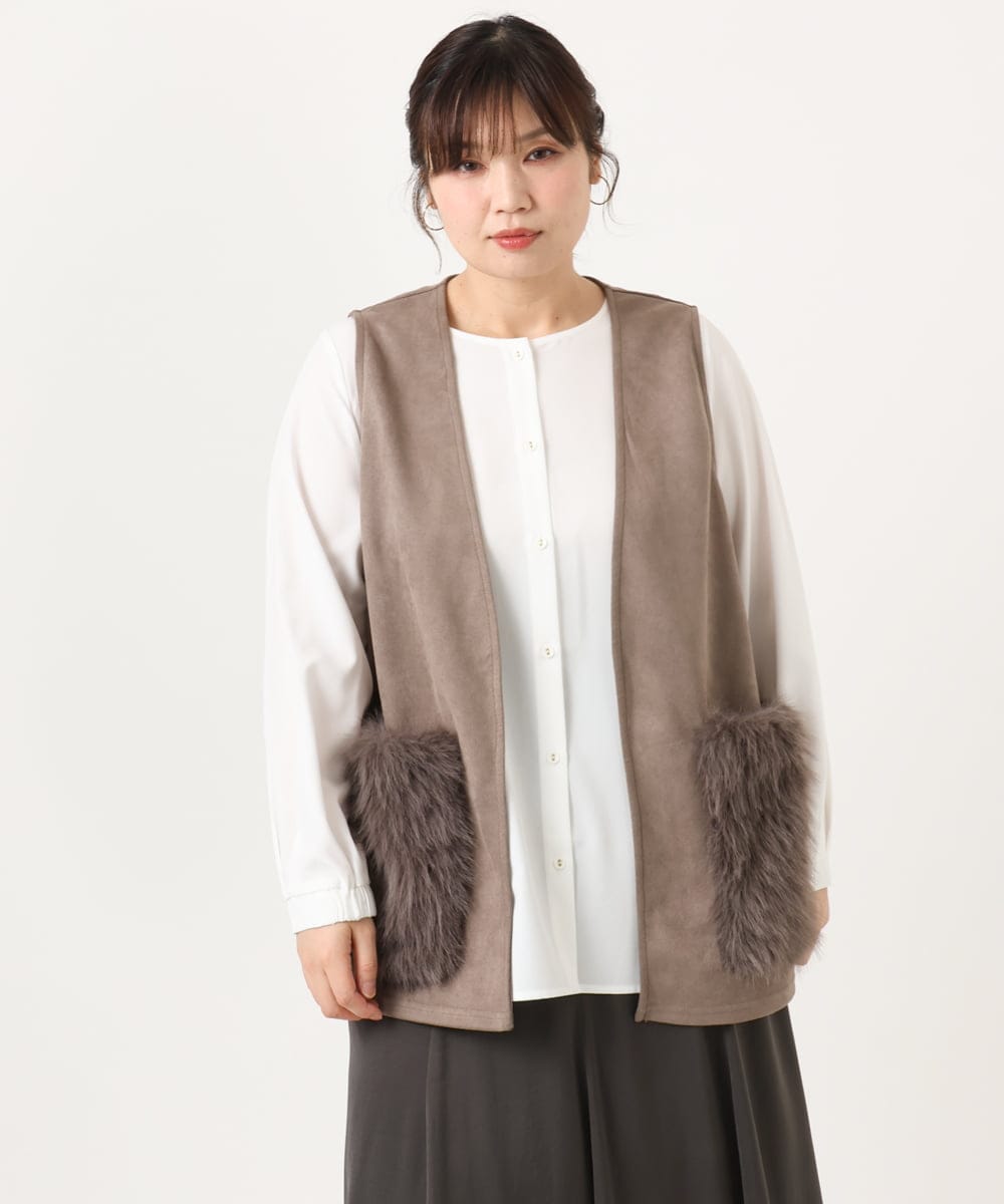 OLCKA07099 eur3(エウルキューブ) 【WEB先行販売】【大きいサイズ】ファーポケットベスト モカ(84)