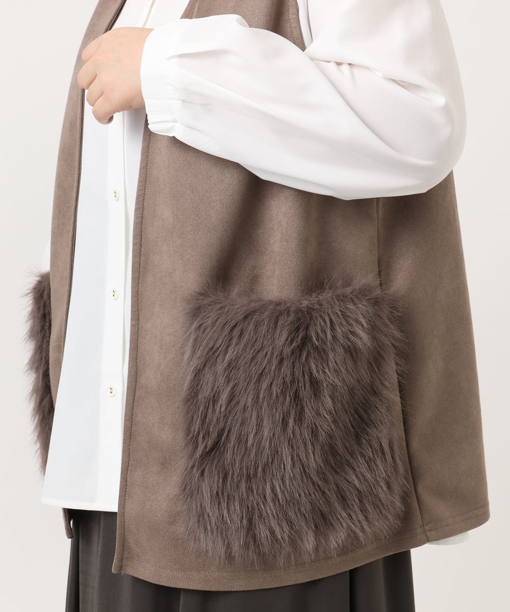 OLCKA07099 eur3(エウルキューブ) 【WEB先行販売】【大きいサイズ】ファーポケットベスト モカ(84)