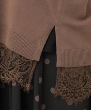 OLCKD03099 eur3(エウルキューブ) 【WEB先行販売】【大きいサイズ】裾レースVネックカーディガン モカ