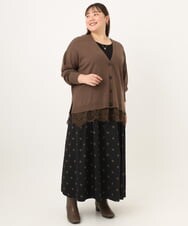 OLCKD03099 eur3(エウルキューブ) 【WEB先行販売】【大きいサイズ】裾レースVネックカーディガン モカ