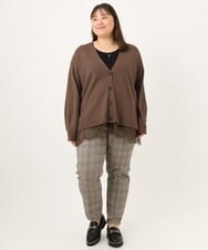 OLCKD03099 eur3(エウルキューブ) 【WEB先行販売】【大きいサイズ】裾レースVネックカーディガン モカ