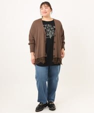 OLCKD03099 eur3(エウルキューブ) 【WEB先行販売】【大きいサイズ】裾レースVネックカーディガン モカ