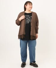 OLCKD03099 eur3(エウルキューブ) 【WEB先行販売】【大きいサイズ】裾レースVネックカーディガン モカ