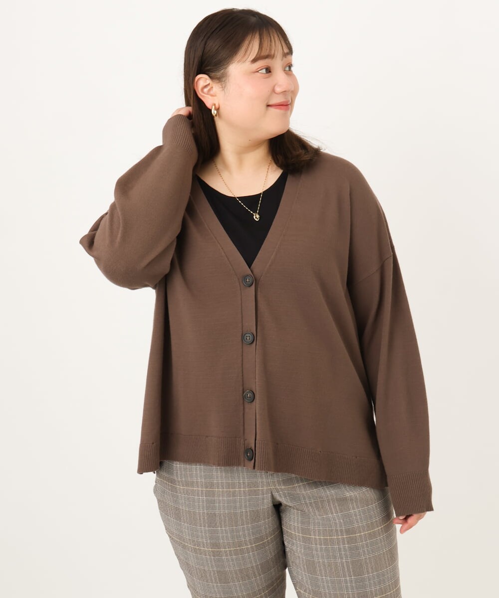 OLCKD03099 eur3(エウルキューブ) 【WEB先行販売】【大きいサイズ】裾レースVネックカーディガン モカ