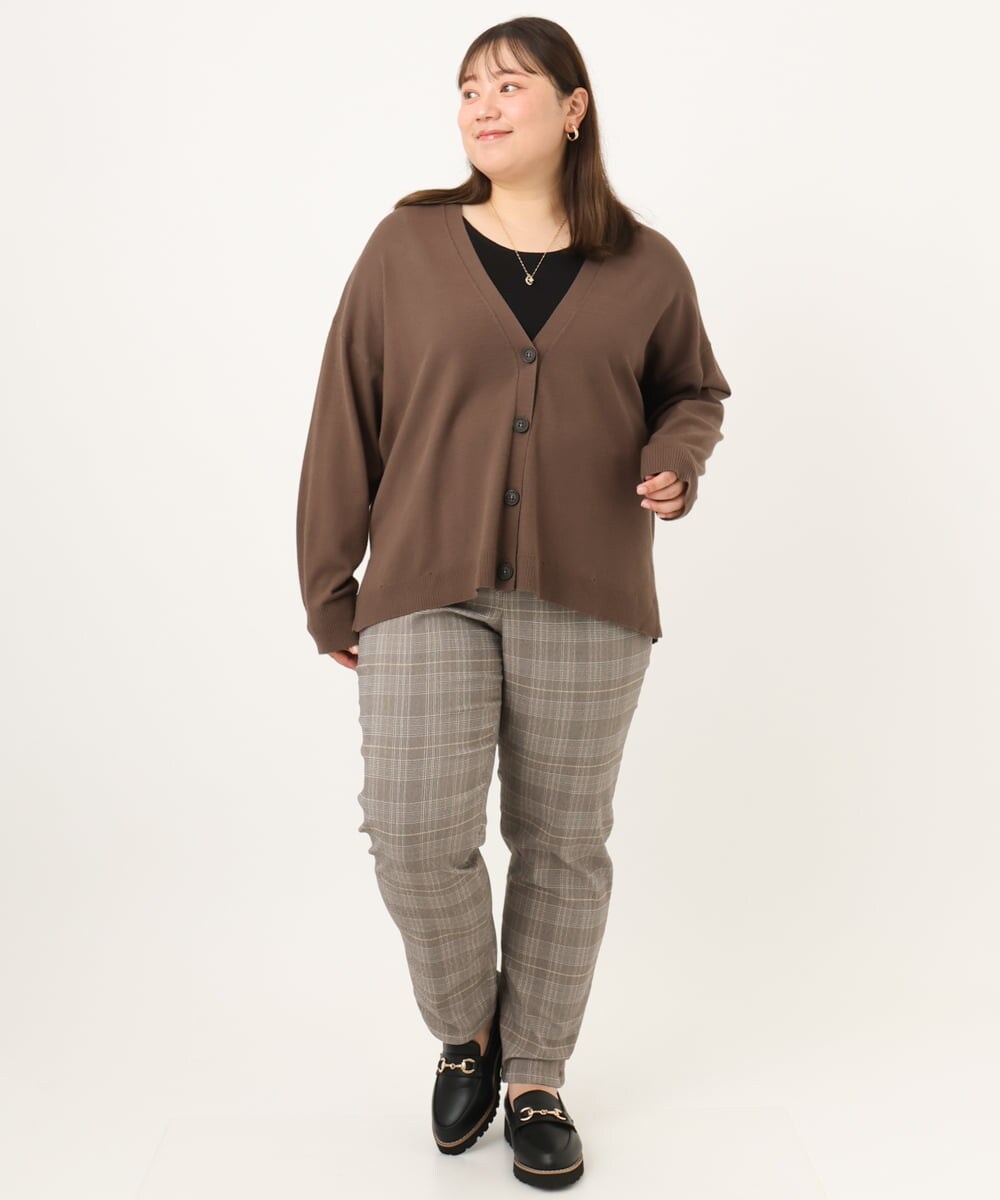 OLCKD03099 eur3(エウルキューブ) 【WEB先行販売】【大きいサイズ】裾レースVネックカーディガン モカ