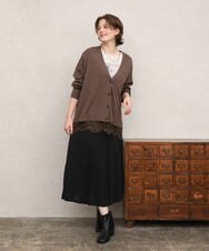 OLCKD03099 eur3(エウルキューブ) 【WEB先行販売】【大きいサイズ】裾レースVネックカーディガン モカ