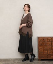 OLCKD03099 eur3(エウルキューブ) 【WEB先行販売】【大きいサイズ】裾レースVネックカーディガン モカ
