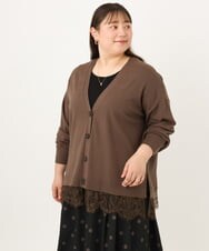 OLCKD03099 eur3(エウルキューブ) 【WEB先行販売】【大きいサイズ】裾レースVネックカーディガン モカ