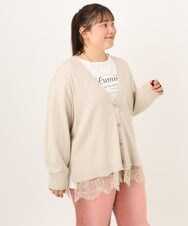 OLCKD03099 eur3(エウルキューブ) 【WEB先行販売】【大きいサイズ】裾レースVネックカーディガン グレージュ
