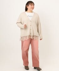 OLCKD03099 eur3(エウルキューブ) 【WEB先行販売】【大きいサイズ】裾レースVネックカーディガン グレージュ