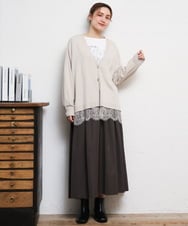 OLCKD03099 eur3(エウルキューブ) 【大きいサイズ】裾レースVネックカーディガン グレージュ