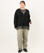 OLCKD03099 eur3(エウルキューブ) 【WEB先行販売】【大きいサイズ】裾レースVネックカーディガン ブラック