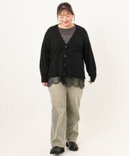 OLCKD03099 eur3(エウルキューブ) 【WEB先行販売】【大きいサイズ】裾レースVネックカーディガン ブラック