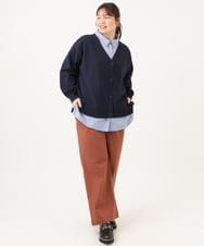 OLCKD04109 eur3(エウルキューブ) 【WEB先行販売】【大きいサイズ】シャツドッキングニットカーディガン ネイビー