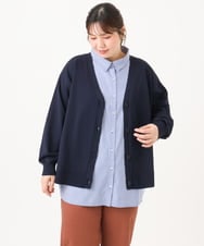 OLCKD04109 eur3(エウルキューブ) 【WEB先行販売】【大きいサイズ】シャツドッキングニットカーディガン ネイビー