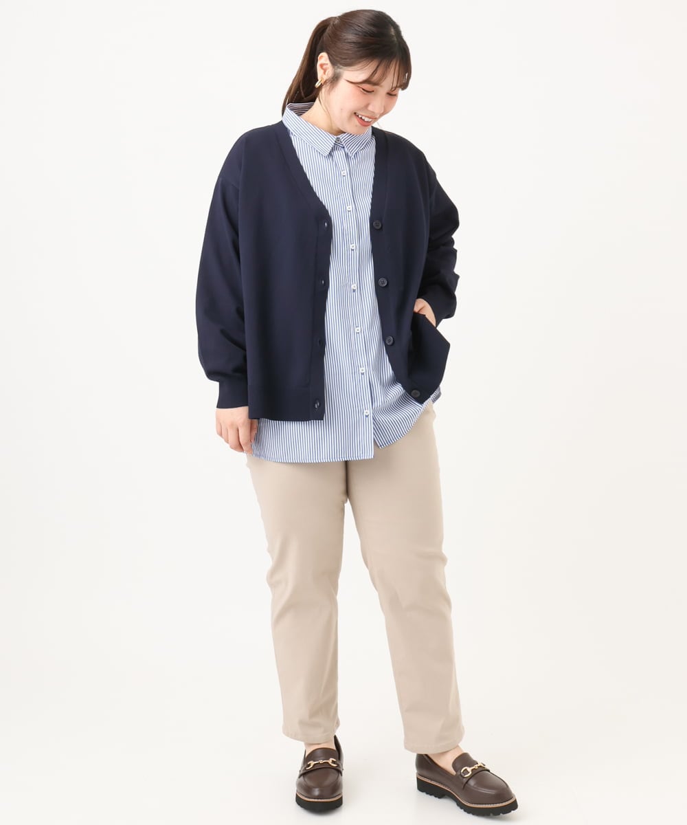 OLCKD04109 eur3(エウルキューブ) 【WEB先行販売】【大きいサイズ】シャツドッキングニットカーディガン ネイビー