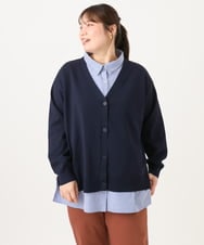 OLCKD04109 eur3(エウルキューブ) 【WEB先行販売】【大きいサイズ】シャツドッキングニットカーディガン ネイビー