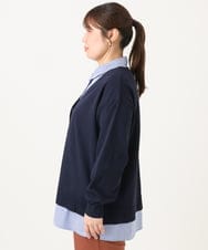 OLCKD04109 eur3(エウルキューブ) 【WEB先行販売】【大きいサイズ】シャツドッキングニットカーディガン ネイビー