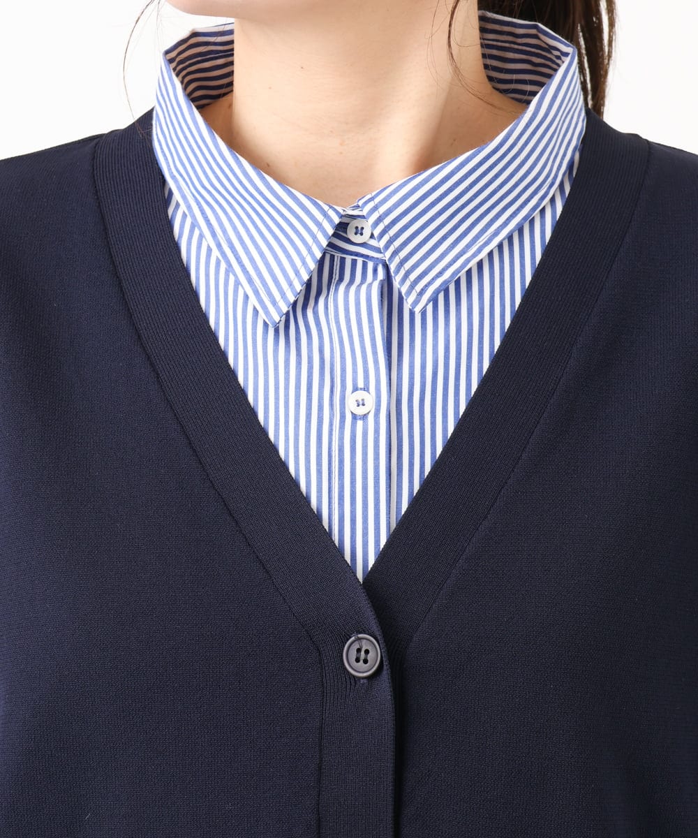 OLCKD04109 eur3(エウルキューブ) 【WEB先行販売】【大きいサイズ】シャツドッキングニットカーディガン ネイビー