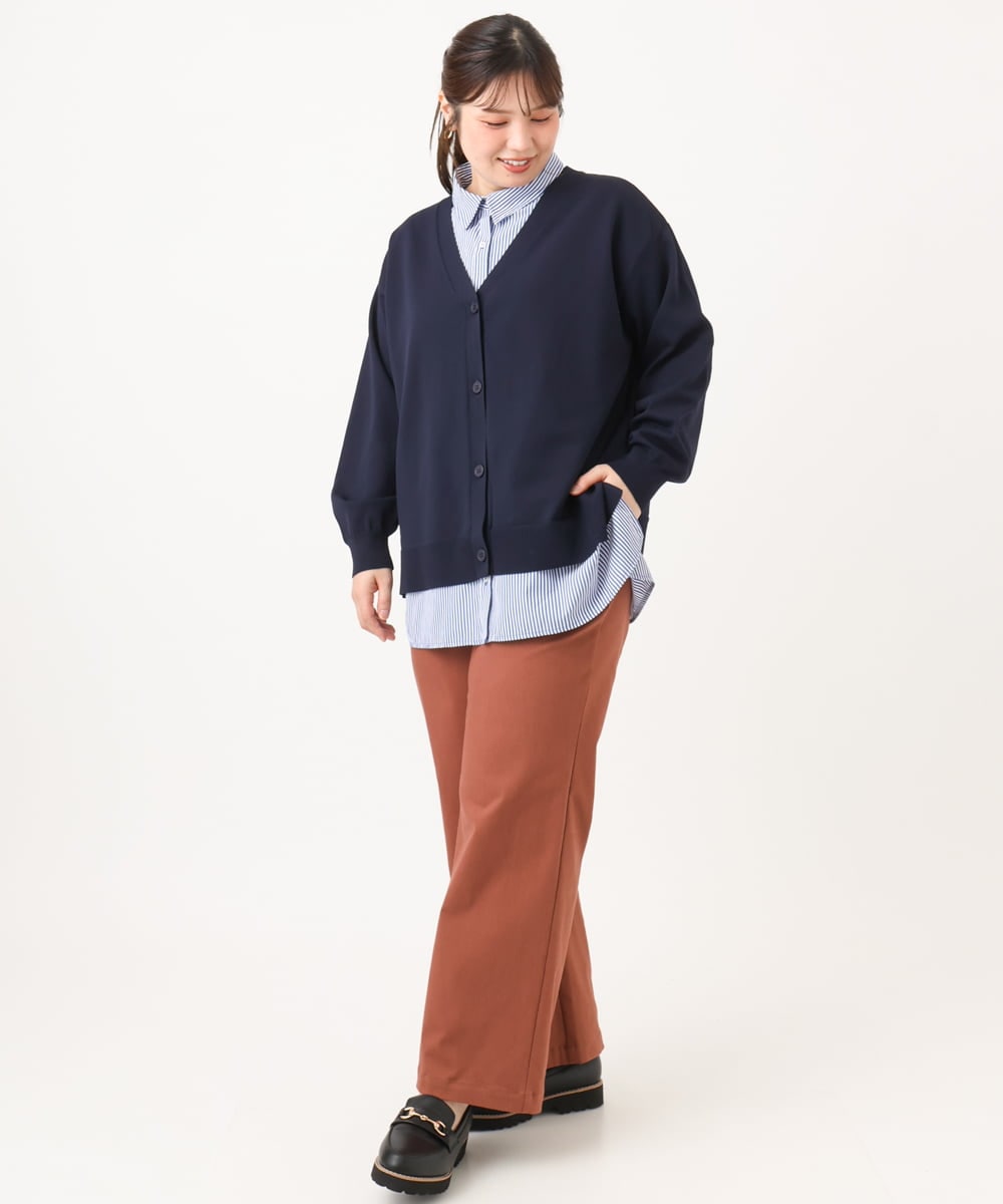 OLCKD04109 eur3(エウルキューブ) 【WEB先行販売】【大きいサイズ】シャツドッキングニットカーディガン ネイビー