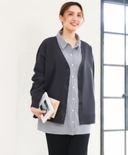 OLCKD04109 eur3(エウルキューブ) 【WEB先行販売】【大きいサイズ】シャツドッキングニットカーディガン ダークグレー