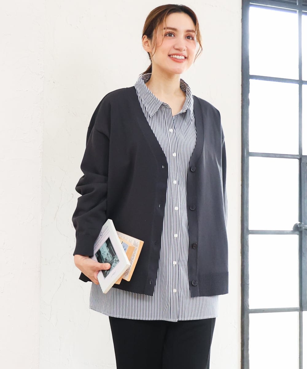 OLCKD04109 eur3(エウルキューブ) 【WEB先行販売】【大きいサイズ】シャツドッキングニットカーディガン ダークグレー