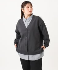 OLCKD04109 eur3(エウルキューブ) 【WEB先行販売】【大きいサイズ】シャツドッキングニットカーディガン ダークグレー