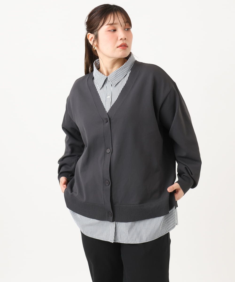 OLCKD04109 eur3(エウルキューブ) 【WEB先行販売】【大きいサイズ】シャツドッキングニットカーディガン ダークグレー