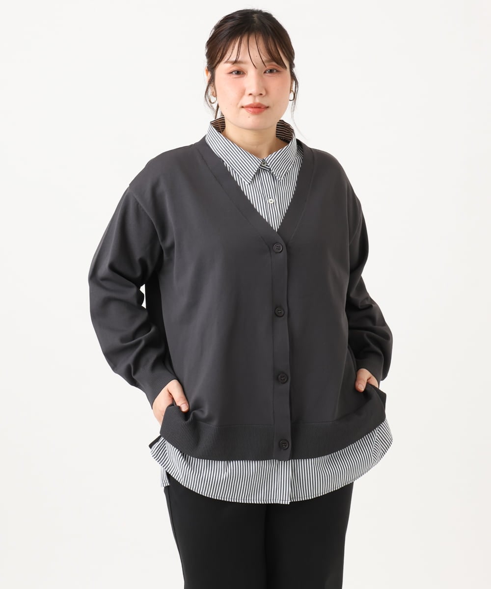 OLCKD04109 eur3(エウルキューブ) 【WEB先行販売】【大きいサイズ】シャツドッキングニットカーディガン ダークグレー