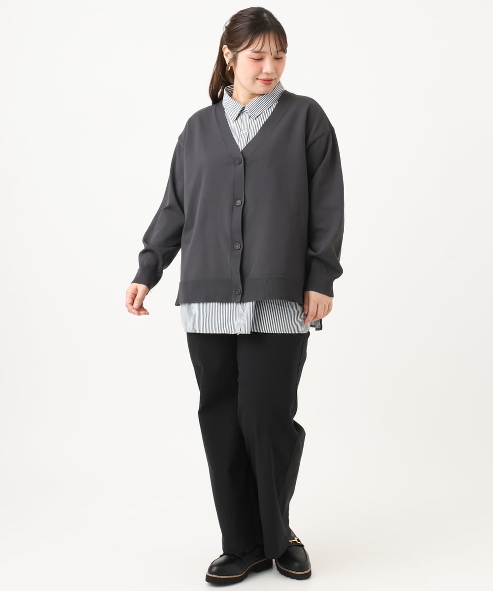 OLCKD04109 eur3(エウルキューブ) 【WEB先行販売】【大きいサイズ】シャツドッキングニットカーディガン ダークグレー