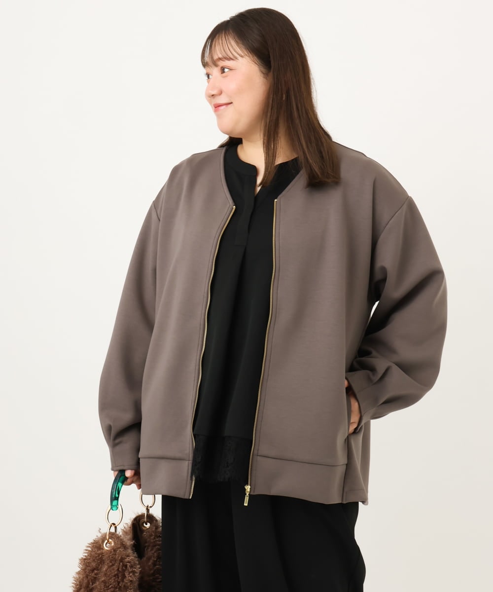 OLCKD05109 eur3(エウルキューブ) 【WEB先行販売】【大きいサイズ】Vネックダンボールブルゾン ダークグレー