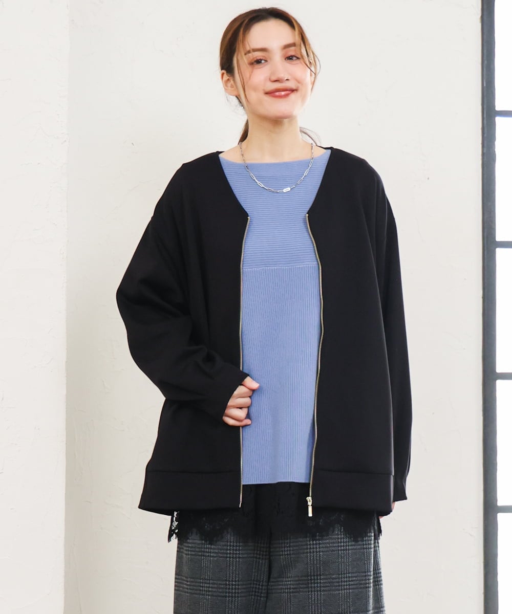 OLCKD05109 eur3(エウルキューブ) 【大きいサイズ】Vネックダンボールブルゾン ブラック