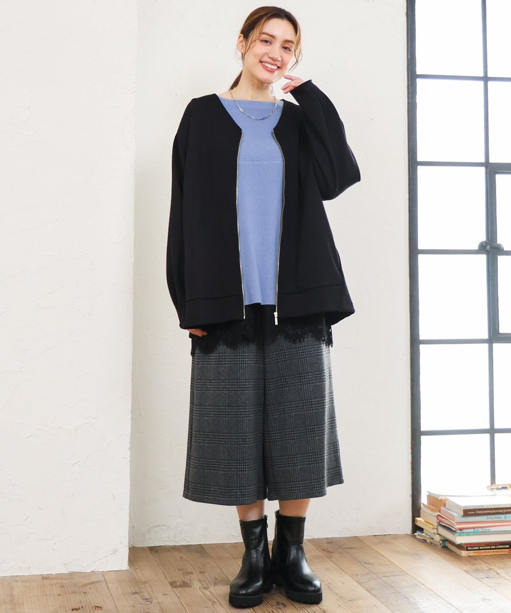 OLCKD05109 eur3(エウルキューブ) 【大きいサイズ】Vネックダンボールブルゾン ブラック