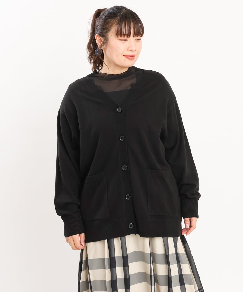 OLCKS05089 eur3(エウルキューブ) 【大きいサイズ】スリットネックカーディガン ブラック(94)